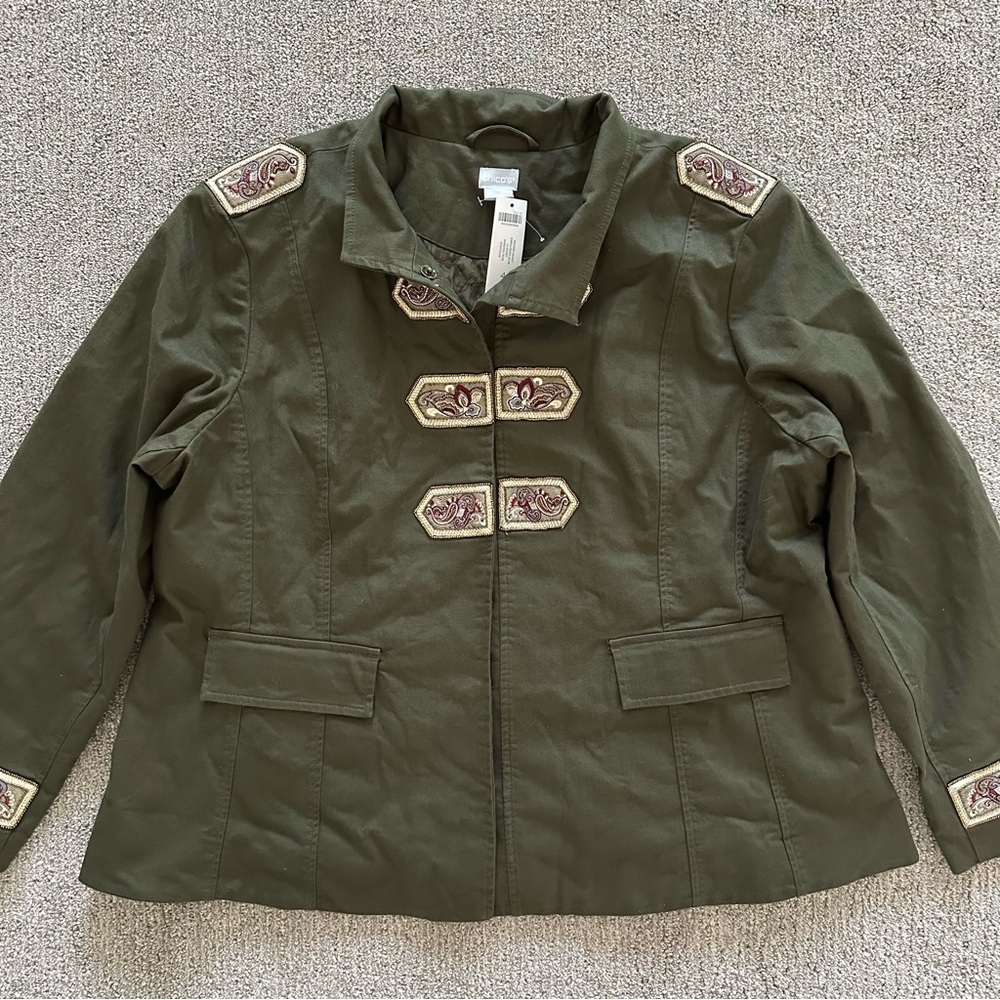 Chico's Beaded And Embellished Band Jacket Olive Size 4 - XXL - Picture 3 of 12